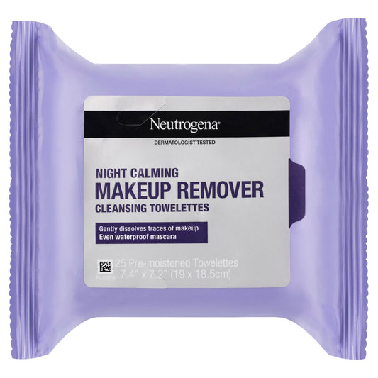 Neutrogena Night Calming Cleansing Makeup Remover Face Wipes, Disposable Nighttime Facial Towelettes to Remove Dirt, Oil, Makeup & Waterproof Mascara