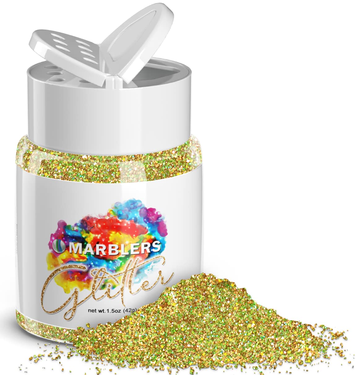 MARBLERS Holographic Glitter [Holo Olive Gold] 1.5oz (42g) | Fine | Non-Toxic, Vegan, Cruelty-Free | Face, Body, Eyeshadow, Hair, Festival, Party