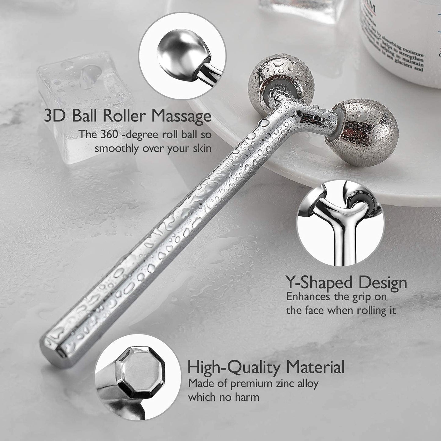 Tekson Faical Roller Massager, 3D Metal Face Massage Tool for Reduce Puffiness, Remove Eye Wrinkles, Face Lift, Increase Firmness, Anti-Aging, Skin