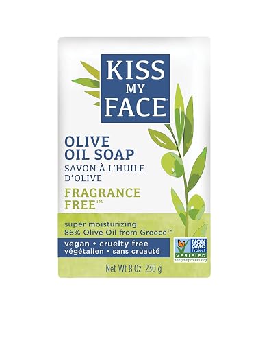 Kiss My Face Olive Oil Fragrance Free Bar Soap - Moisturizing Bar Soap - Cruelty Free Vegan Soap - Palm Oil Free - 4 Oz Bar
