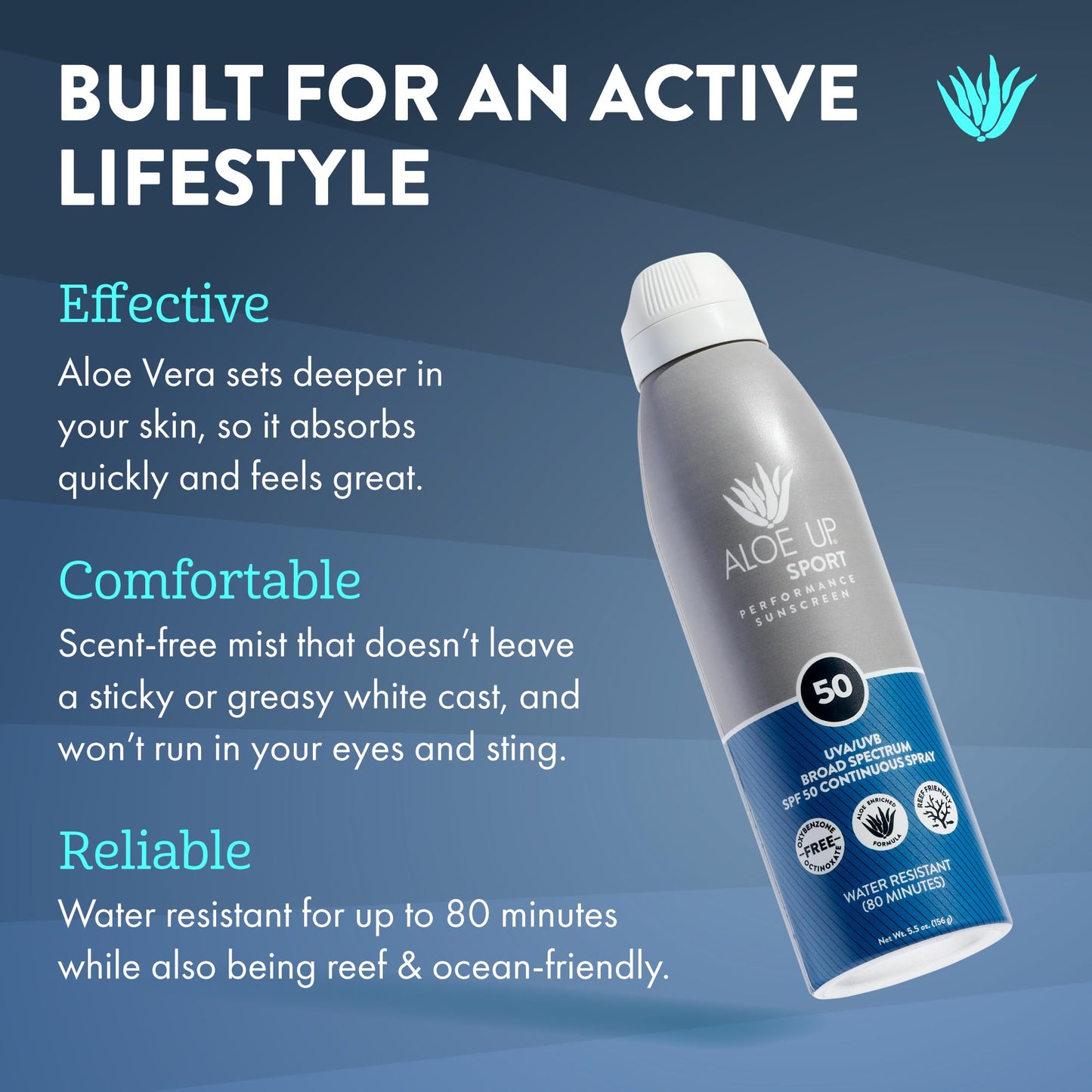ALOE UP Sport Continuous Spray Sunscreen SPF 50 - Broad Spectrum UVA/UVB Sunscreen Protector for Face and Body - With Aloe Vera Gel - Fast Absorbing
