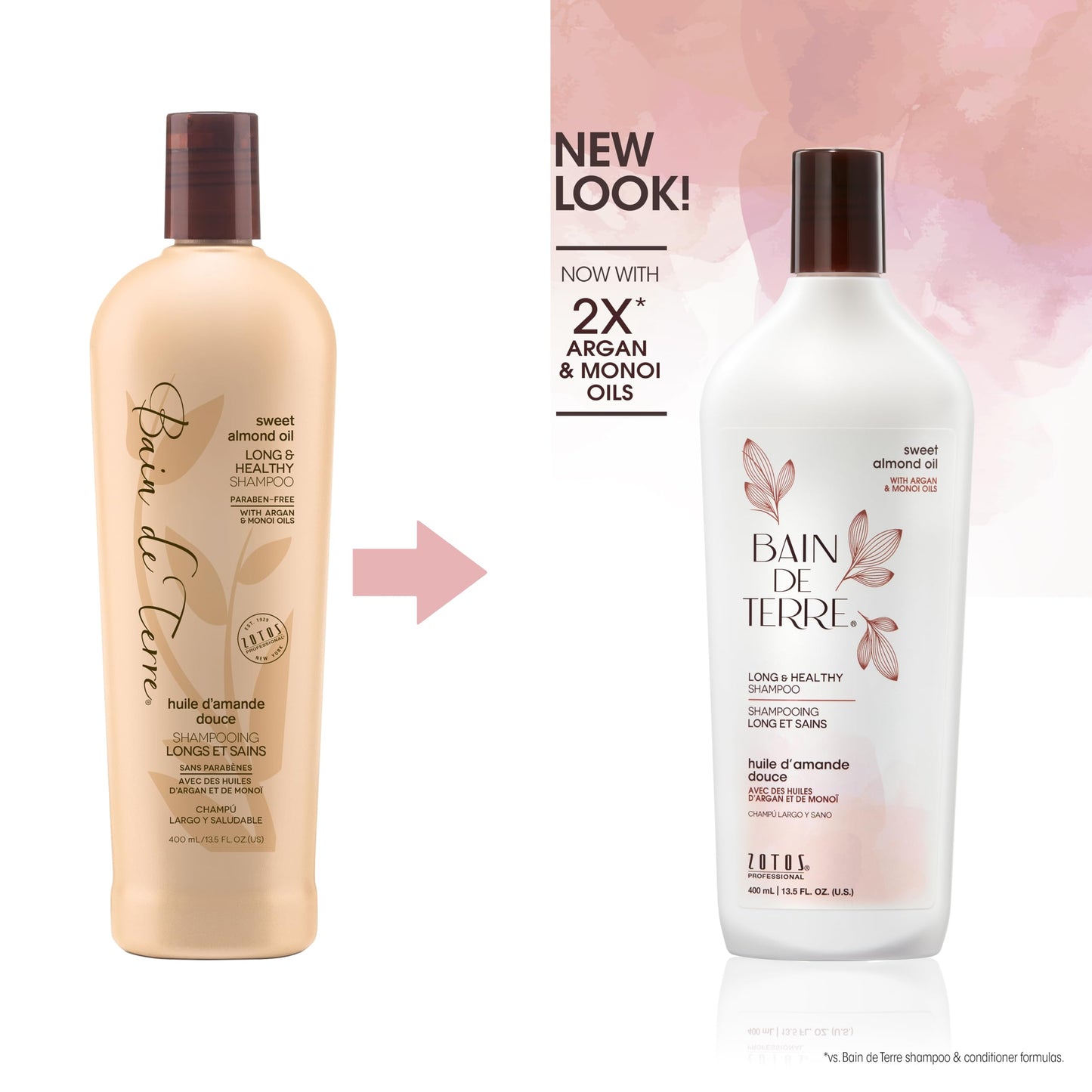 Bain de Terre Sweet Almond Oil Long & Healthy Shampoo, Strength & Protection for Weak, Damaged Hair, with Argan & Monoi Oils, Paraben-Free