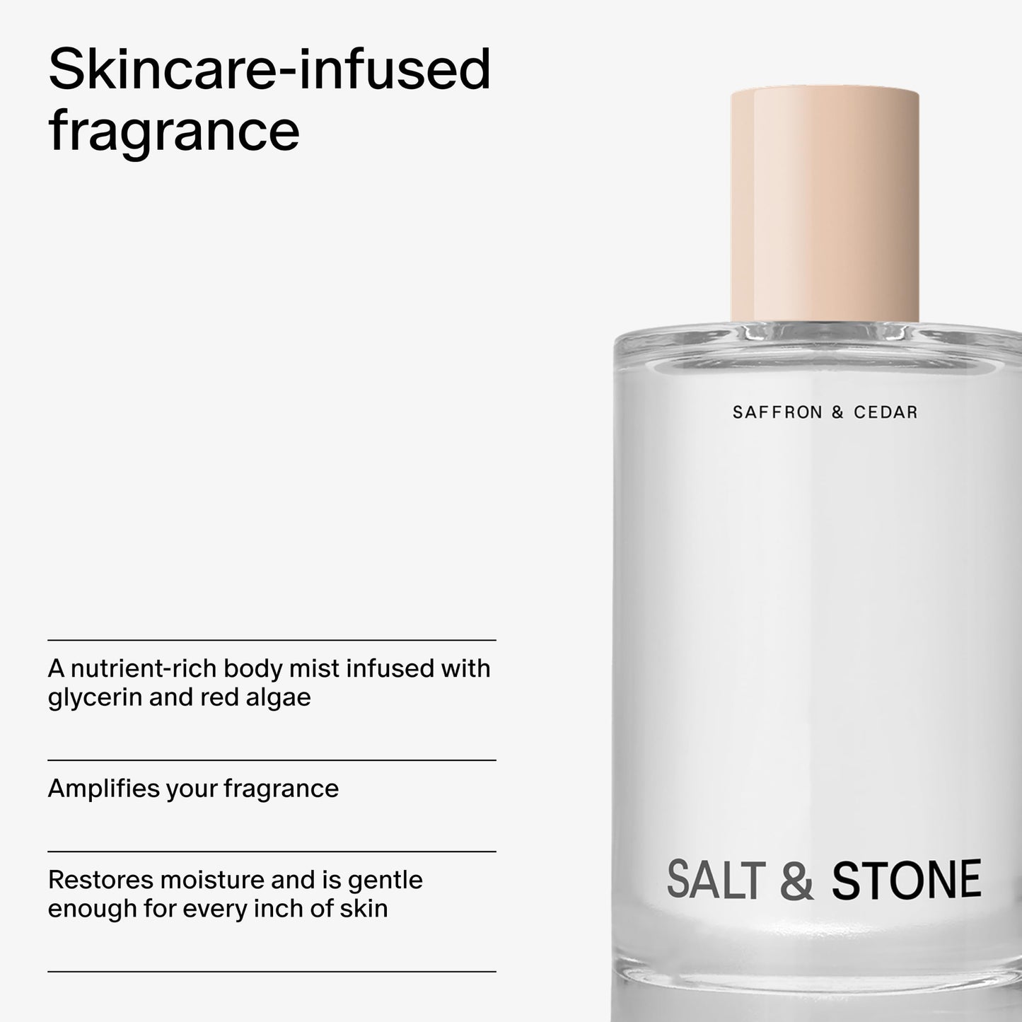 Salt & Stone Body Mist | Saffron & Cedar | Skincare Infused Hair & Body Spray for Women and Men | Hydrating Fragrance with Glycerin and Red Algae | Beauty and Personal Care Salt & Stone