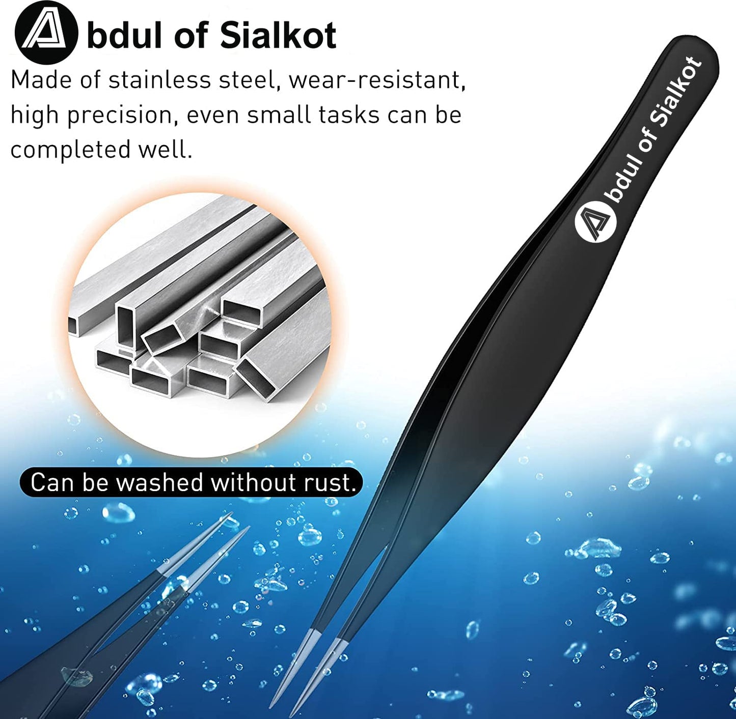 Abdul of Sialkot Pointed Tweezers,Needle Nose Tip, Sharp Precision Ingrown Hair, Surgical Pointed for Blackheads & Splinters/Best Tweezers