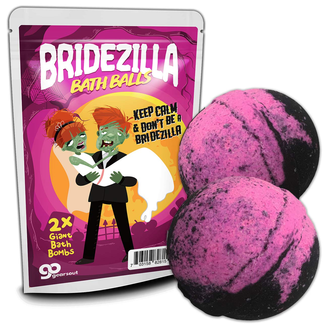 Gears Out Bridezilla Bath Balls - Cartoon Zombie Bride and Groom Design - XL Bath Bath Bombs for Women - Pink and Black, Handcrafted in America, 2 pk