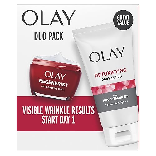 Olay Face Wash Regenerist Advanced Anti-Aging Pore Scrub Cleanser (5.0 Oz) and Micro-Sculpting Face Moisturizer Cream (1.7 Oz) Skin Care Duo Pack