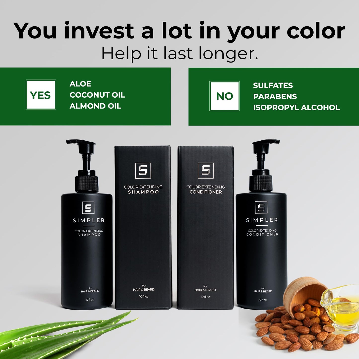 Simpler Color Protecting Shampoo And Conditioner for Men (Bergamot & Cedar Scented) - Dye & Sulfate Free Shampoo for Color Treated Hair & Beard - Hair