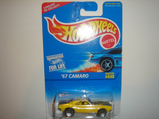 Hot Wheels - '67 Camaro (Chevrolet) - Collector #448 - Yellow Body Color - 5 Hole Wheels - Malaysia