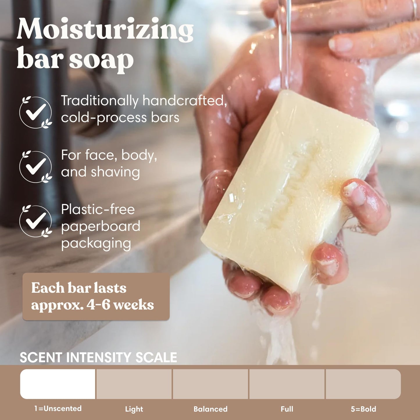 Humble Natural Bar Soap, Simply Unscented - Cold Processed Face & Body Soap Bar with Essential Oils - Moisturizing Formula for Long-Lasting Freshness