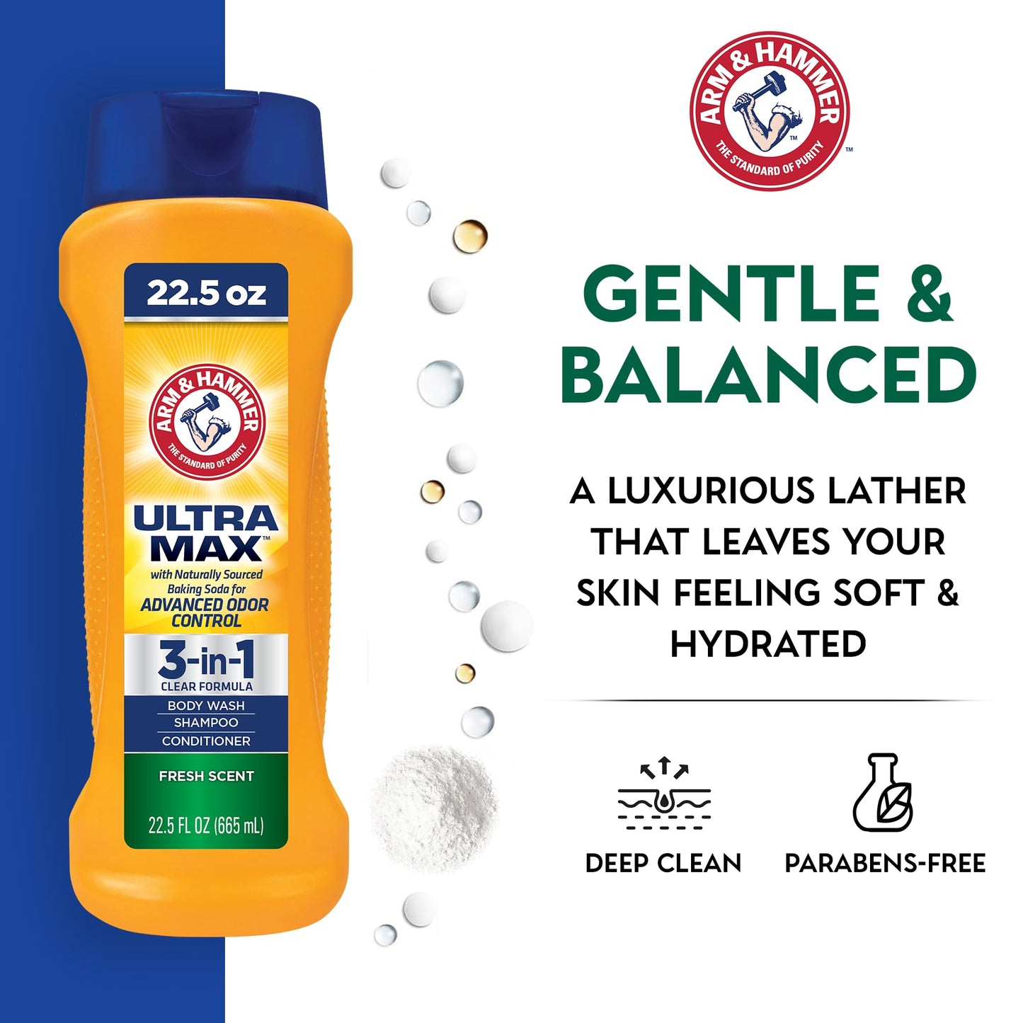 Arm & Hammer Essentials Mens Body Wash - Ultra Max 3-in-1 Cool Water 22.5oz - Mens Shampoo Conditioner Body Wash Beauty & Personal Care Arm & Hammer