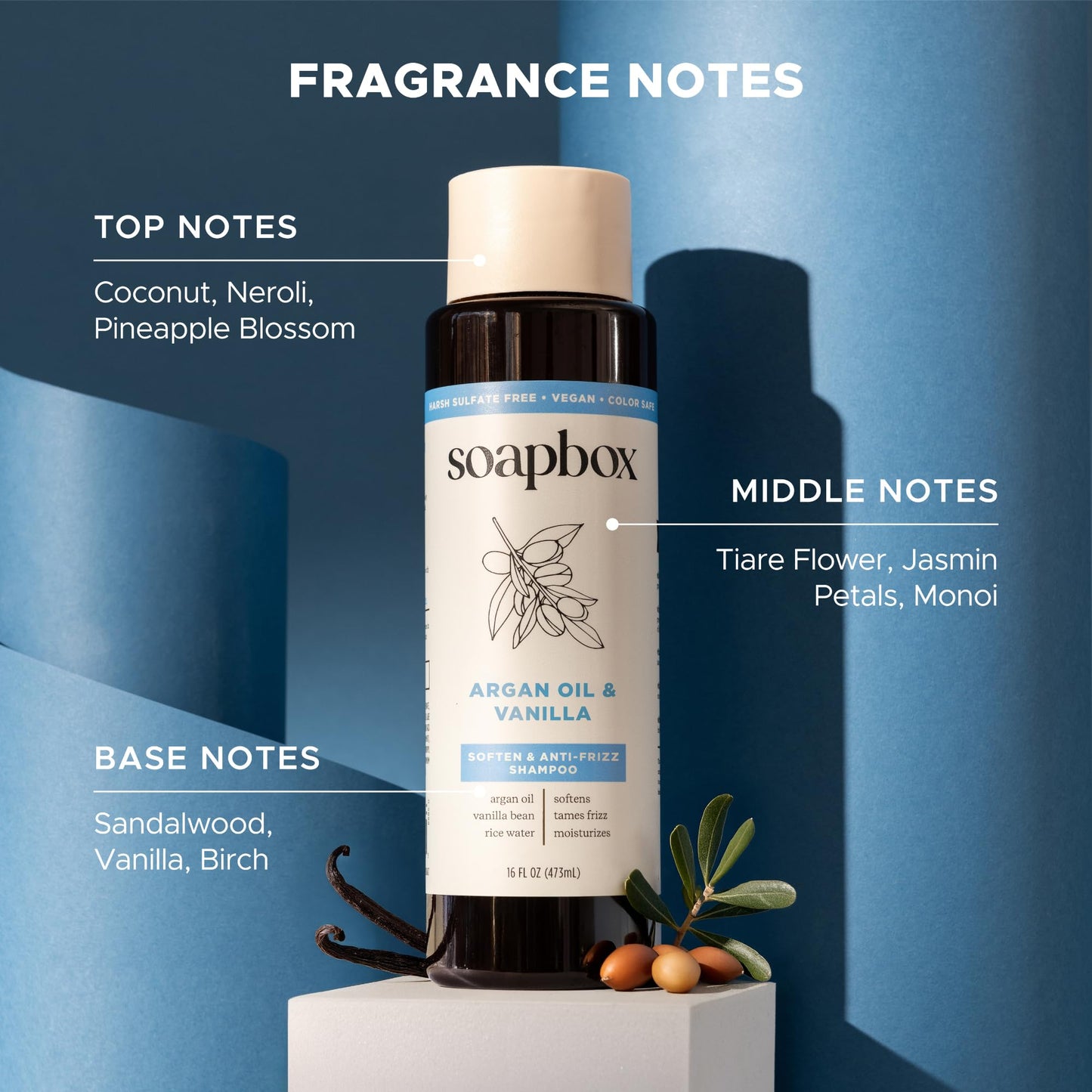Soapbox Argan Oil & Vanilla Shampoo & Conditioner Set, Leaves Hair Smooth & Controls Frizz - Clean Ingredients Free of Harsh Chemicals, Sulfates