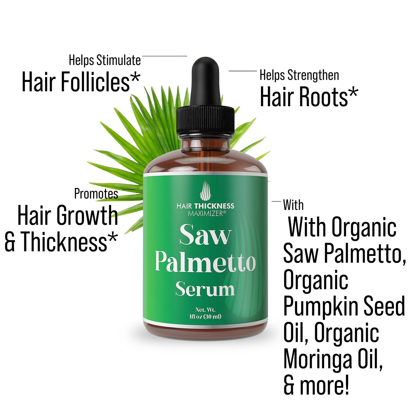 Saw Palmetto Serum for Hair Growth: Rosemary, Peppermint, Pumpkin Seed Oils. Vegan Thickening, Moisturizing, Strengthening Treatment for Women, Men