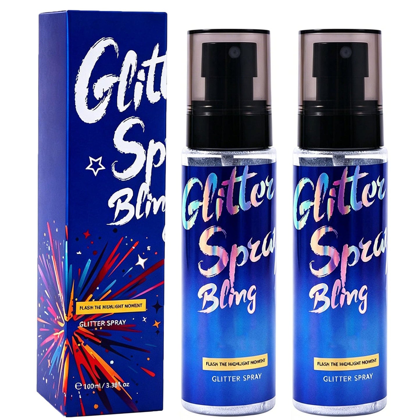 Long-Lasting Body Glitter Spray, Hair and Body Glitter for Women, Quick-Drying Shimmer Mist for Face Hair Clothes, Holographic Sparkle Spray