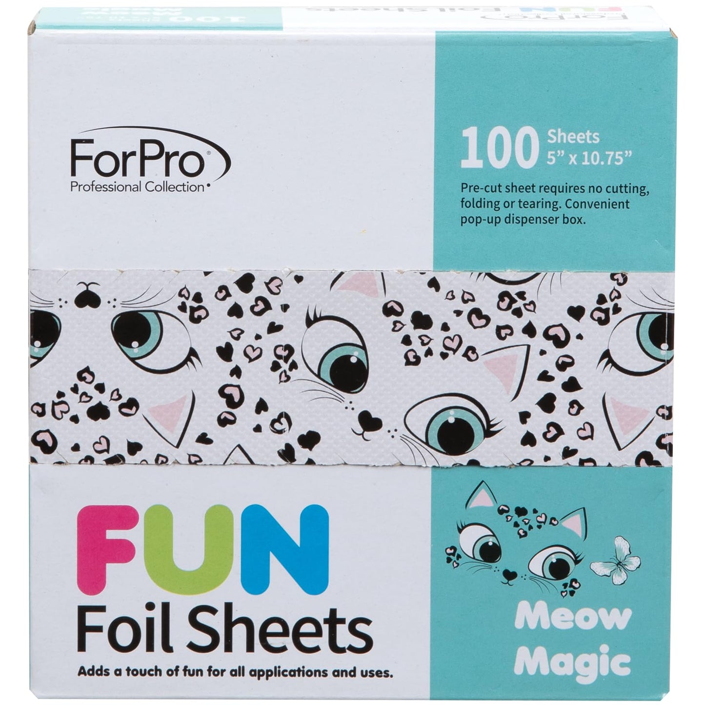 ForPro FUN Meow Magic 5" Foil Sheets, Aluminum Foil, Pop-Up Foil Dispenser, Hair Foils for Color Application and Highlighting Services, Food Safe, 5”
