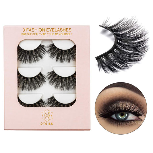 DYSILK Mink Eyelashes - False Eyelashes 3 Pairs 6D Mink Lashes - Wispy Lashes Natural Look Faux Mink Eyelashes Dramatic Lashes Fluffy Cat Eye Reusable