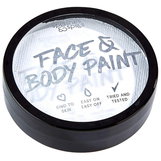 Face and Body Paint Cream - White, 18g Cake Tub - Pretend Costume and Dress Up Makeup by Splashes & Spills