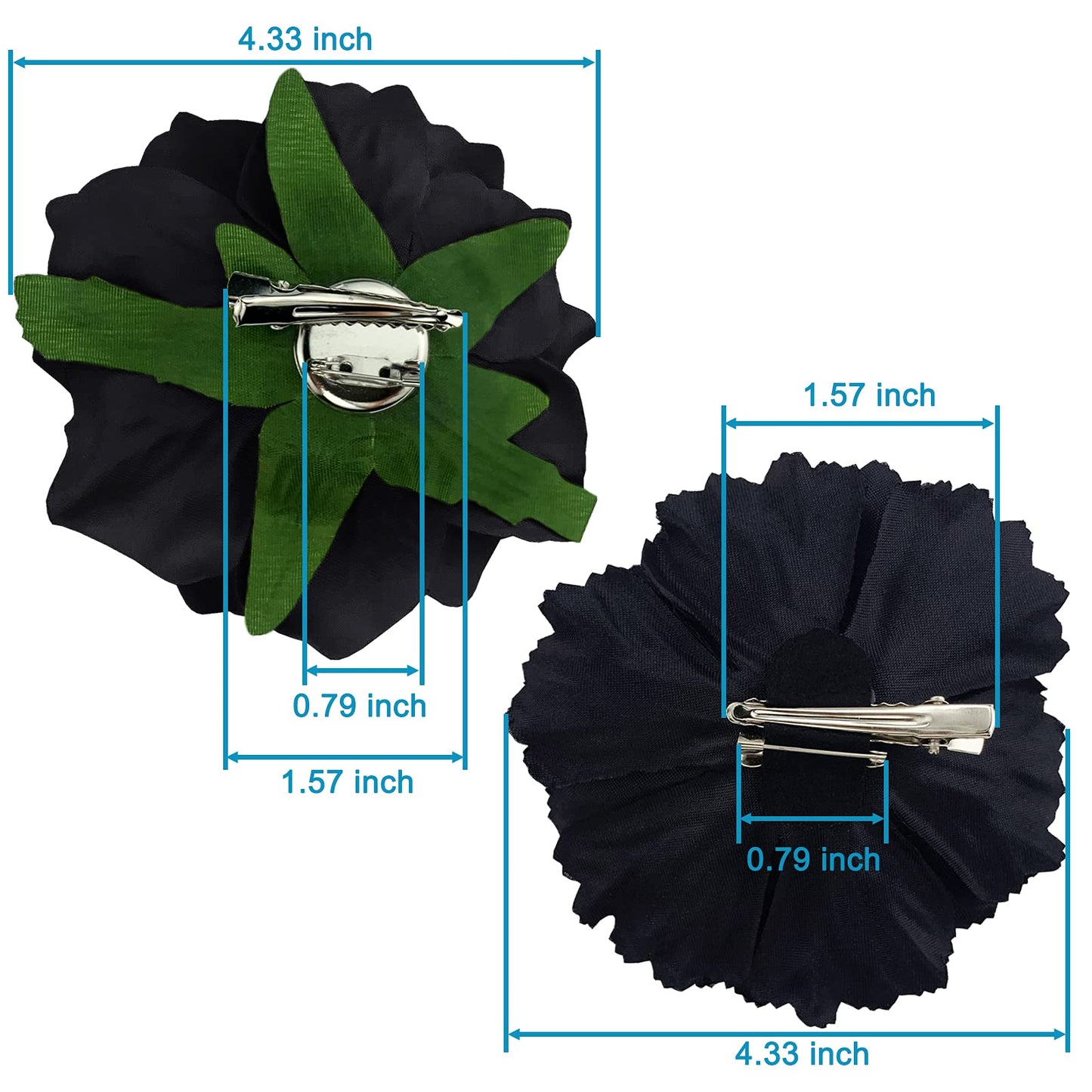 Large Floral Hair Accessory Set - Includes 4 Peony and 4 Rose Barrette Hair Clips for Flamenco Dance, Beach Party, Wedding (Black)