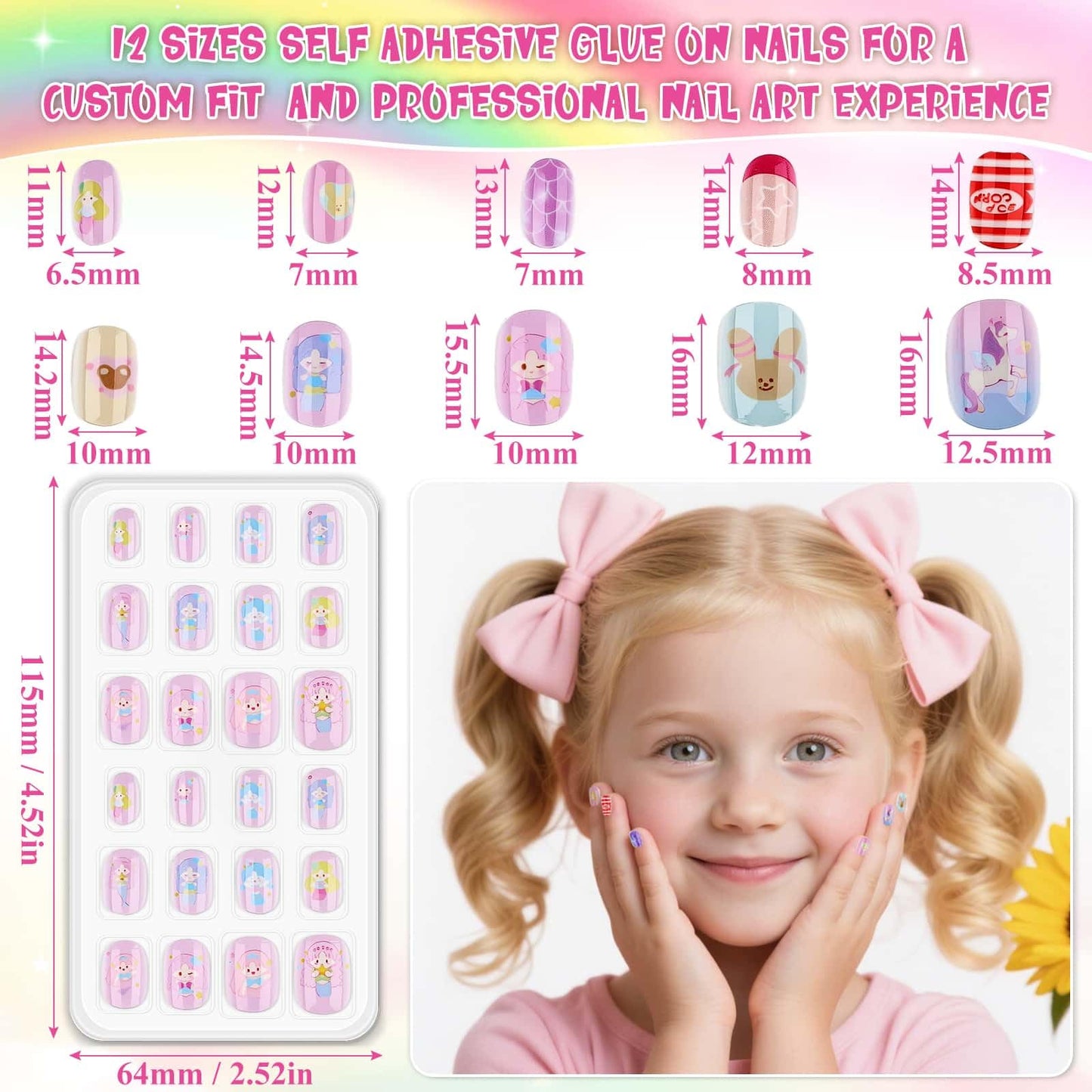 144 Pcs Press on Nails for Girls, Stick On Nails for Kids Short Acrylic Fake Nails Cute Nails Art Stuff for Little Girl 8-10 Beauty and Personal Care Thrilez