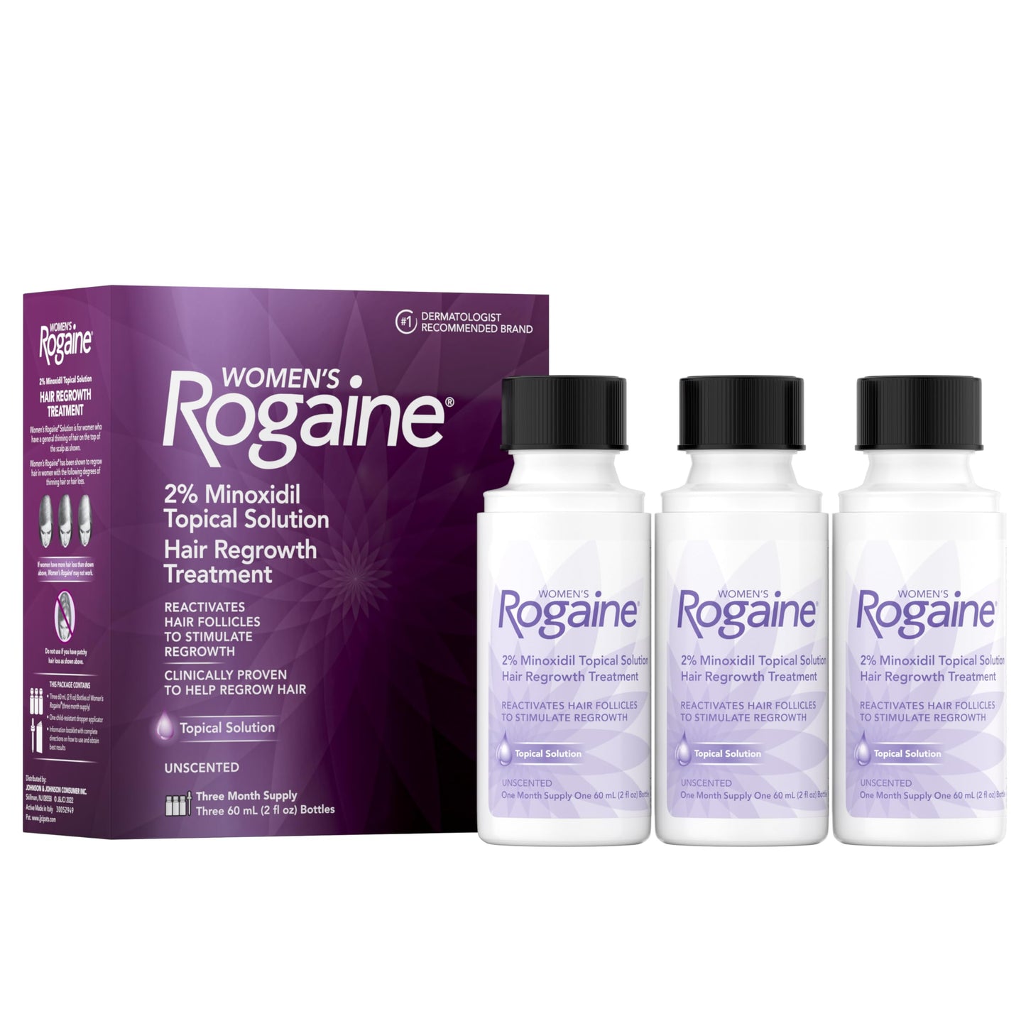 Women's Rogaine 2% Minoxidil Topical Solution for Hair Thinning and Loss, Topical Treatment for Women's Hair Regrowth, 3-Month Supply, Unscented Beauty and Personal Care Rogaine Default Title