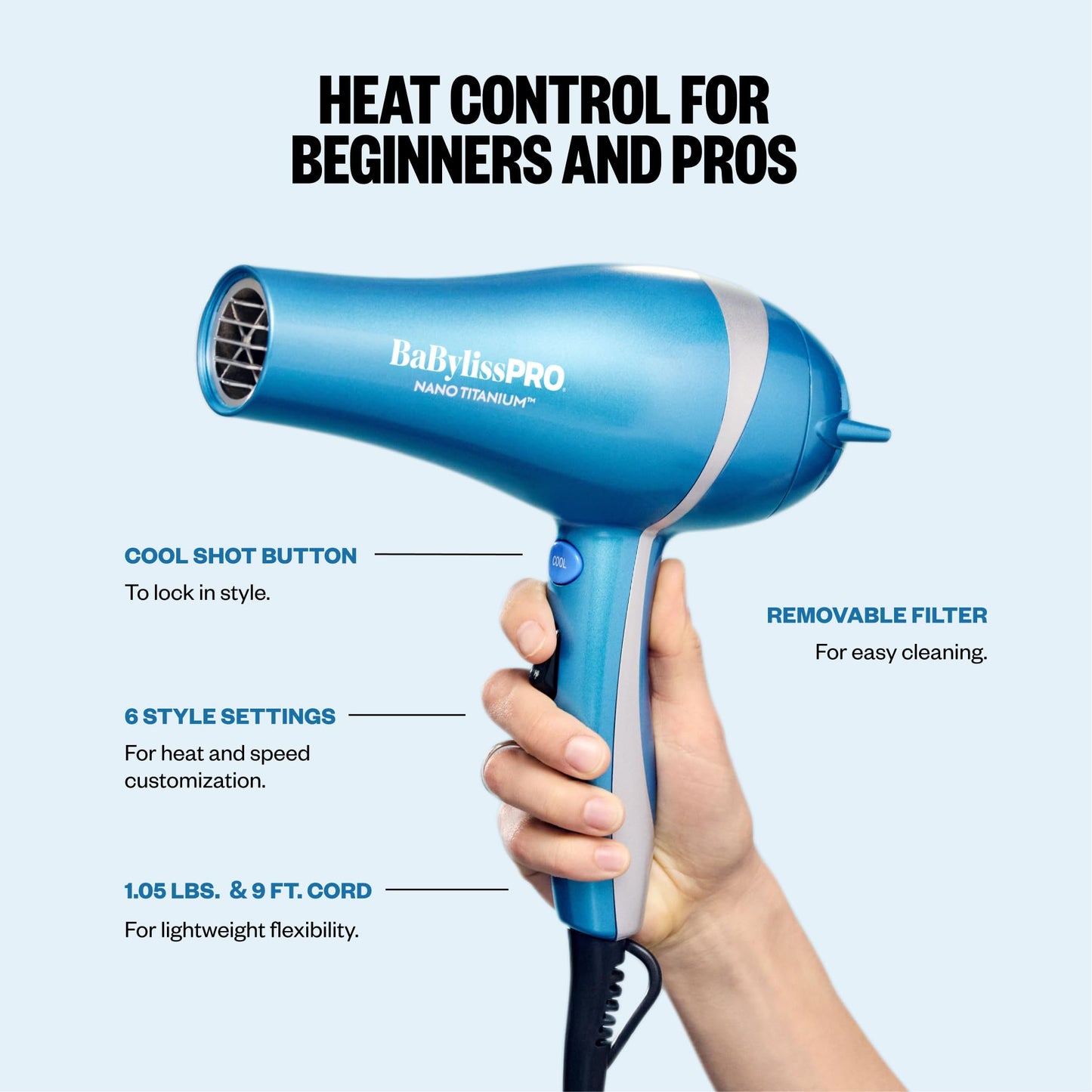 BaBylissPRO Hair Dryer, Nano Titanium 2000-Watt Blow Dryer, Hair Styling Tools & Appliances, BNT5548 Beauty and Personal Care BaBylissPRO