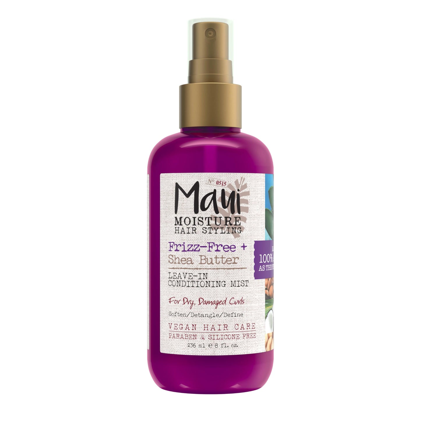 Maui Moisture Frizz-Free + Shea Butter Leave-in Conditioning Mist, Curly Hair Styling Spray to Soften, Detangle, & Define Dry, Damaged Curls & Waves