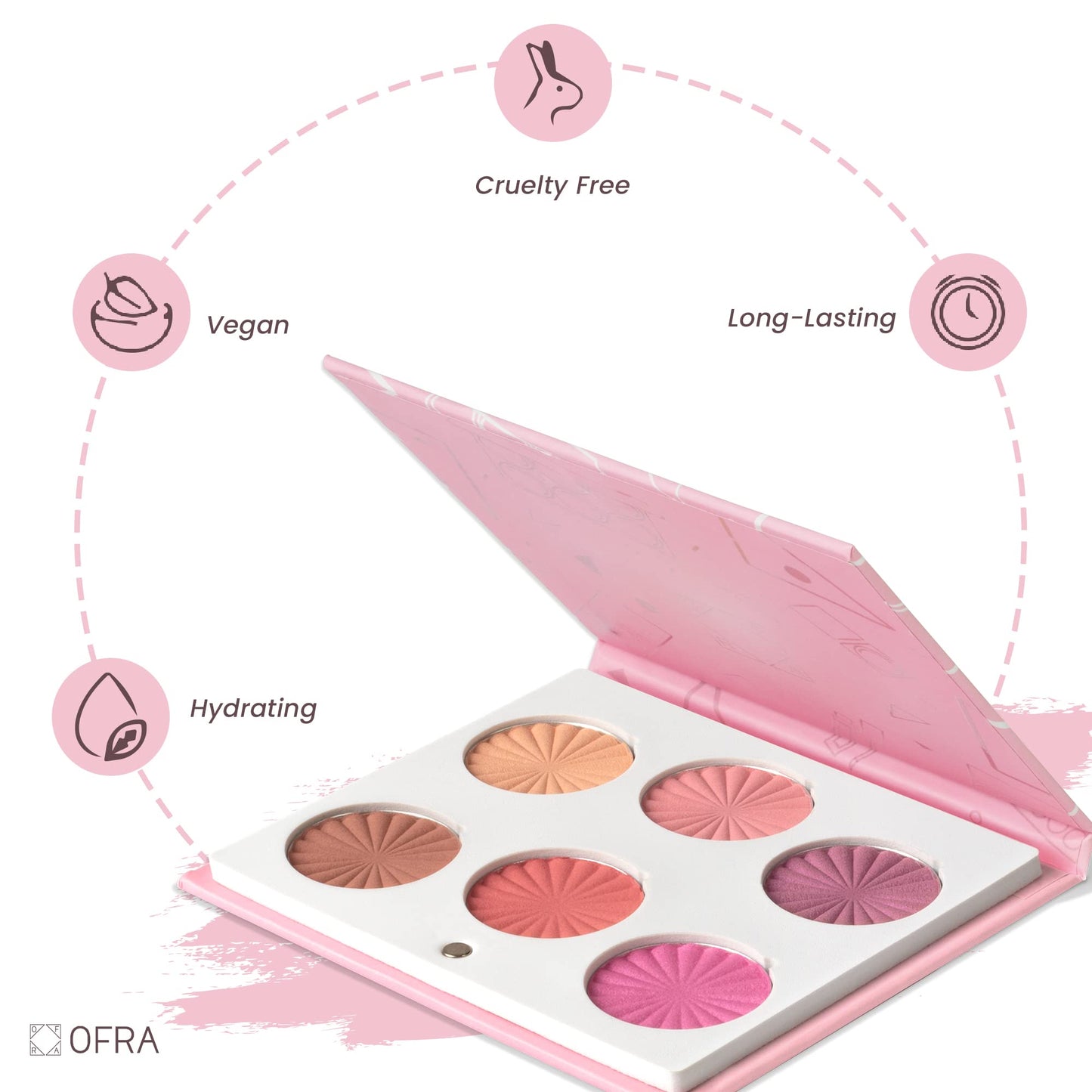 OFRA Mini Mix Face Palette Blushful - Blush Palette for Cheeks - 6 Pigmented Pressed Powder Shades - Travel-Friendly and Cruelty-Free Face Makeup