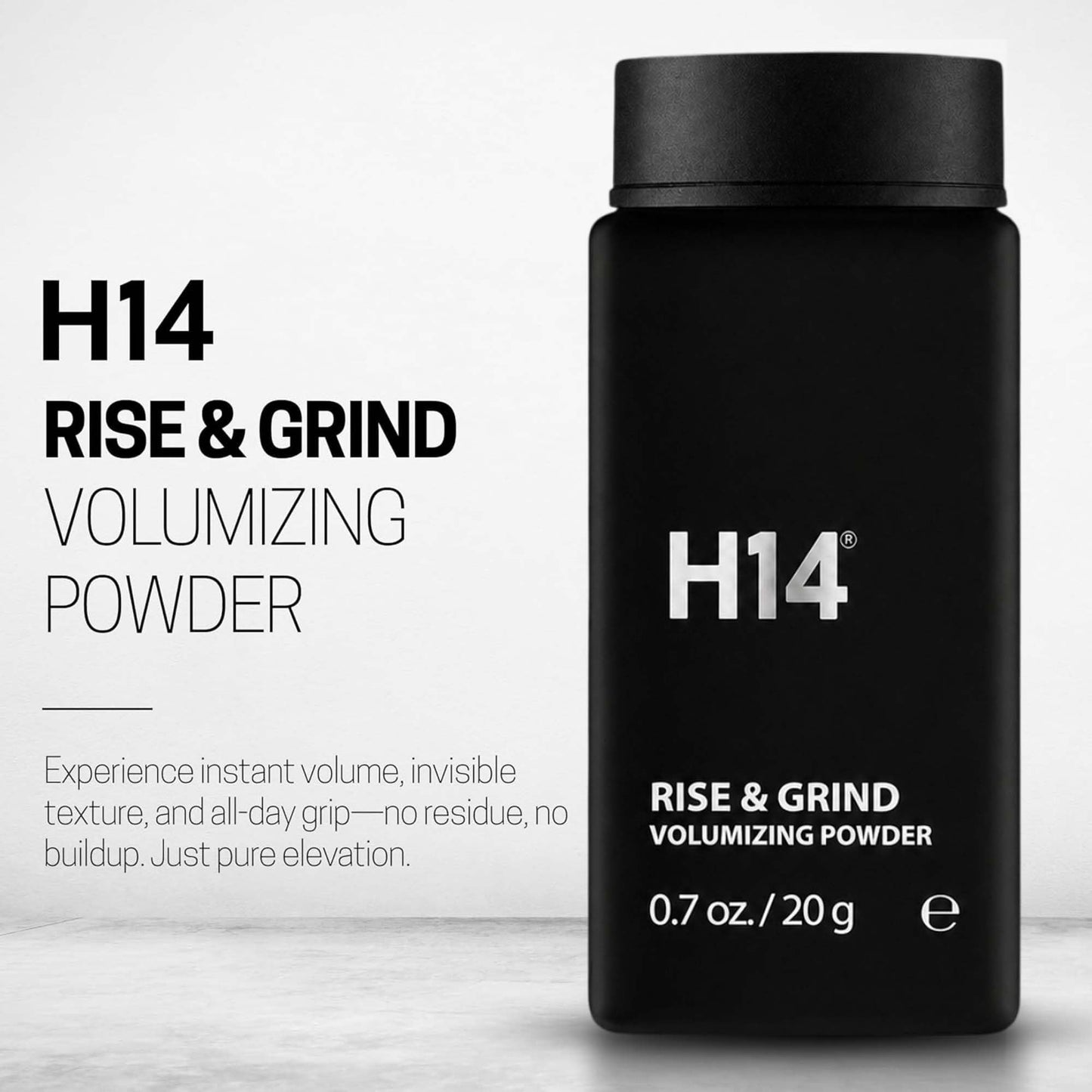 H14 Rise & Grind Hair Powder for Men - Volumizing Matte Finish Styling Dust with Extra Hold - Lightweight Thickening Powder with Pea Extract & Acai