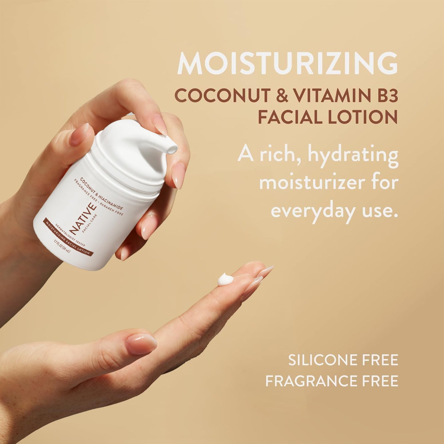 Native Moisturizing Daily Facial Moisturizer Gentle Face Lotion Hydrating Cream for Women and Men with Vitamin B3 & Coconut Lightweight Non Greasy