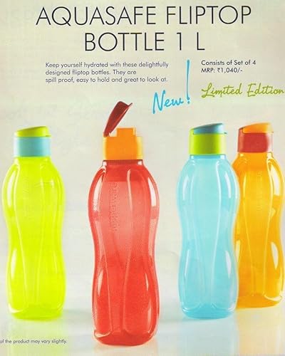 Tupperware Aquasafe Flip Top Bottle 1 L each, Set of 4