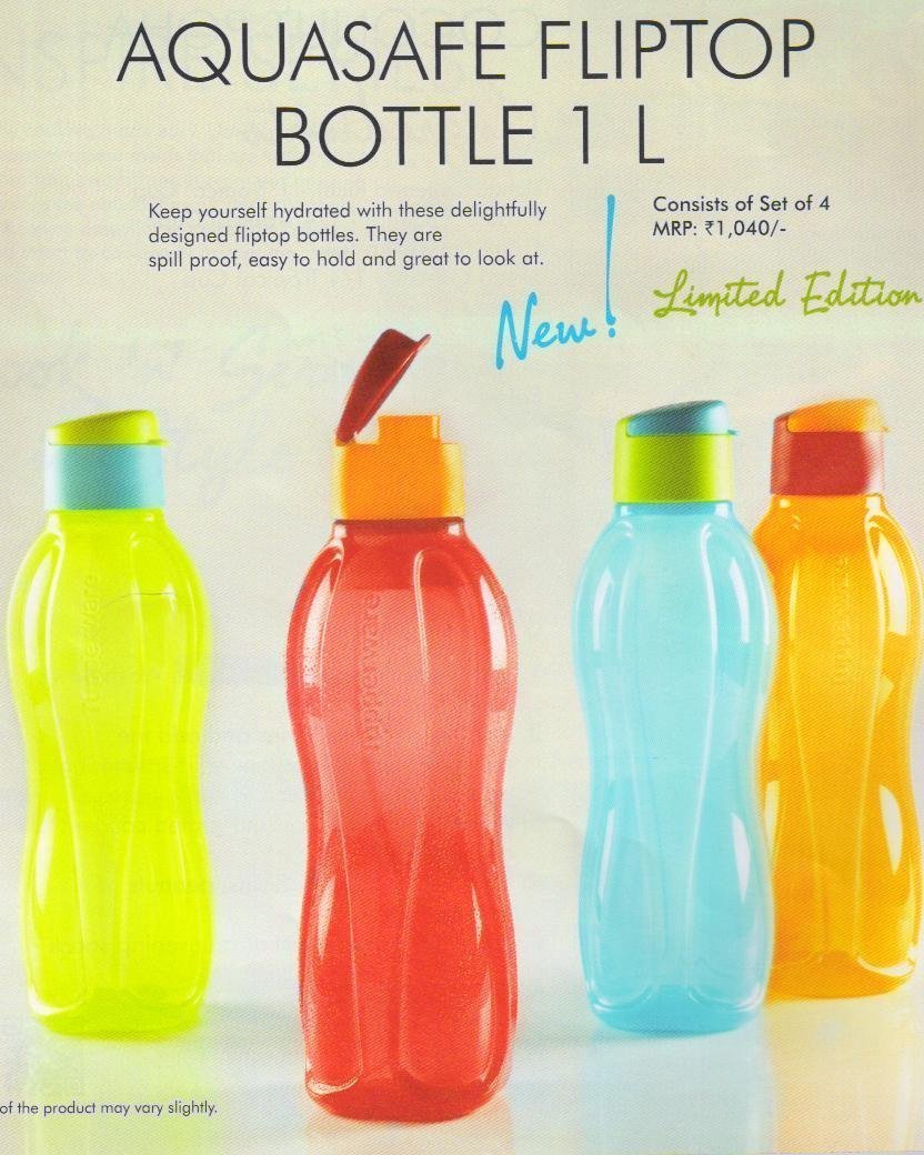 Tupperware Aquasafe Flip Top Bottle 1 L each, Set of 4