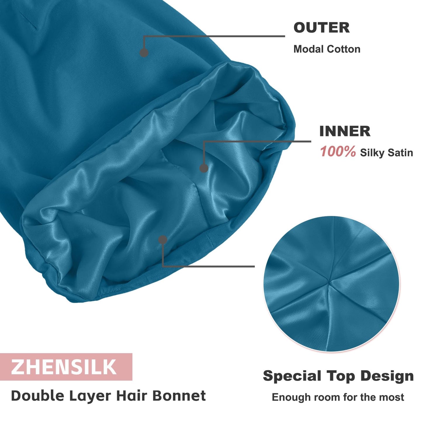 Silk Bonnet for Sleeping Women, Adjustable Silky Satin Lined Sleep Cap Beauty and Personal Care ZHENSILK