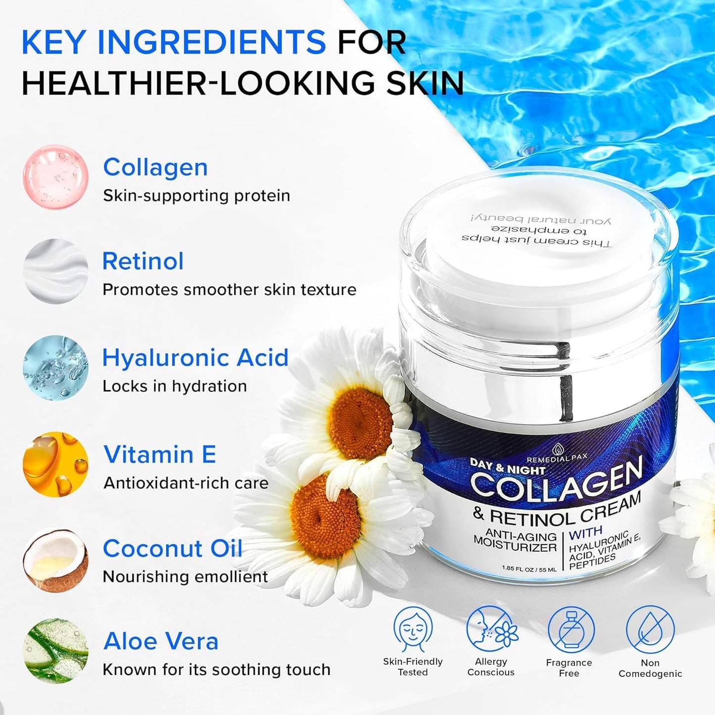 Collagen Face Cream with Retinol & Hyaluronic Acid - Anti Aging Moisturizer for Women & Men, Firming Day & Night Cream for Wrinkles, Hydrating Facial Beauty and Personal Care REMEDIAL PURITY AESTHETICS EXPERIENCE