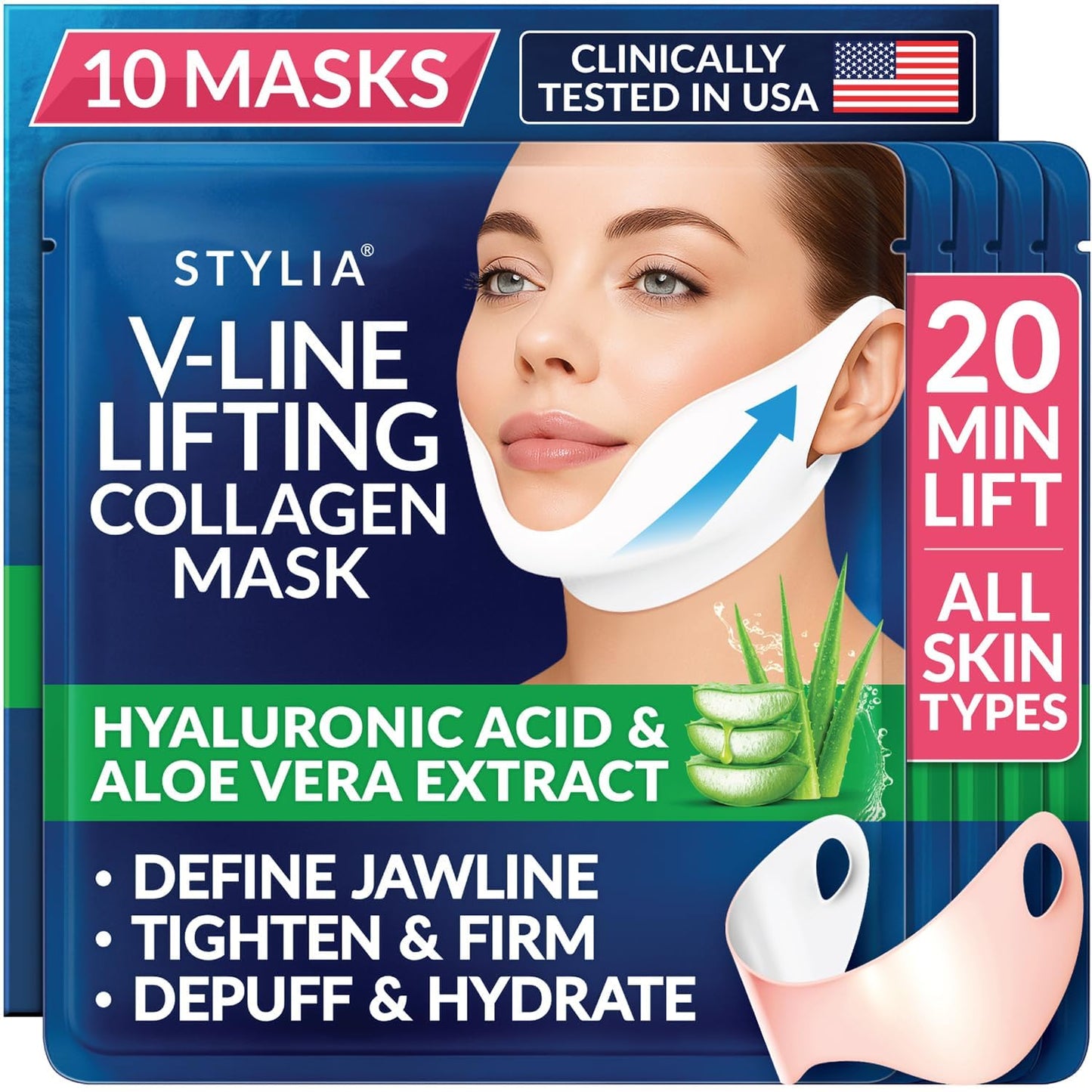Stylia V Line Lifting Collagen Mask - Lift, Firm & Contour Jawline - Tightening Double Chin Strap with Hyaluronic Acid & Aloe - Neck Tightening Beauty and Personal Care Stylia