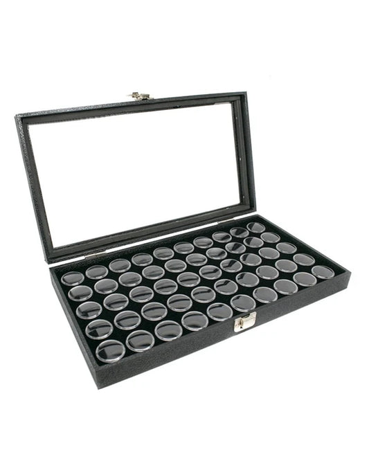 Novel Box Gem Display Case 14.75x8.25x2.1 + Small Size 50 Gems Jars | Fossil Display Case with Lid & Black Tray Foam Liner | Rock Storage Box…