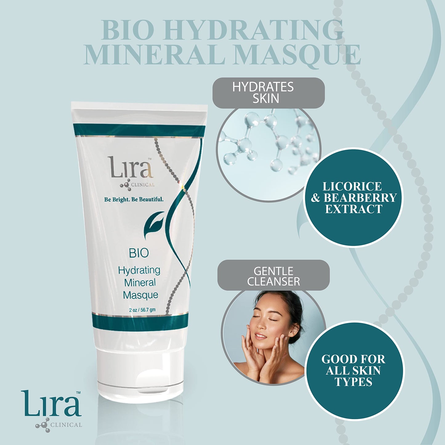 Lira Clinical BIO Hydrating Mineral Masque - Intense Nourishing Mineral Facial Mask with Hyaluronic Acid, Vitamin C & Green Tea - Anti-acne
