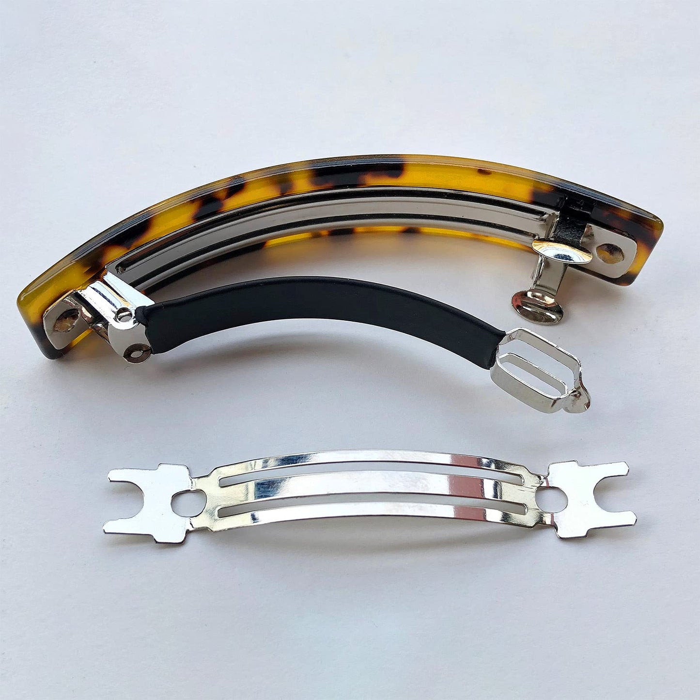 HYFEEL Large French Barrettes for Women Fine Thick Hair, Classic Tortoise Shell Hair Clips Wide Curved Celluloid Ponytail Holder Clamp Fashion Hair
