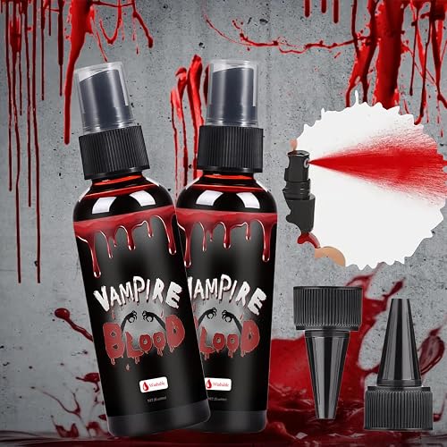 Fake Blood Spray for Halloween, 2fl oz Washable Fake Blood Makeup, Realistic Fake Blood, Fake Blood for Face, Perfect for Costume, Vampire, Clown&SFX