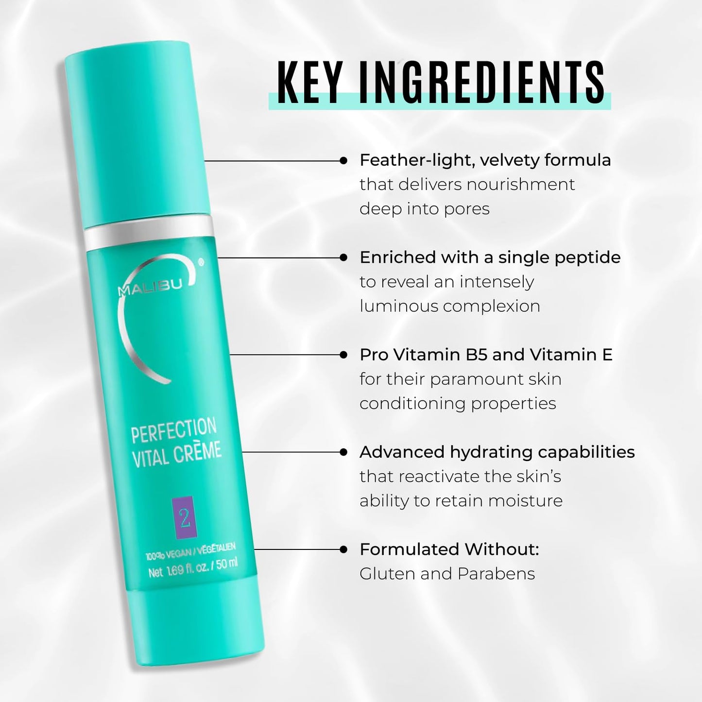 Malibu C Perfection Vital Crème - Daily Face Moisturizer for Dry Skin with Peptide & Pro Vitamin B5 - Hydrating Moisturizer for Fine Lines, Wrinkles