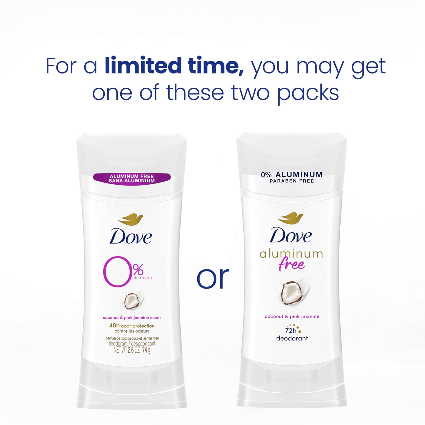 Dove Aluminum Free Deodorant for Women Coconut and Pink Jasmine 72 hour odor protection 2.6 oz Beauty and Personal Care Dove