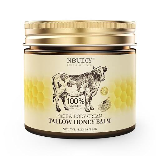 NBUDIY Beef Tallow for Skin, Tallow and Honey Balm, Tallow Face Moisturizer, Grass Fed Beef Tallow for Face - Sensitive Dry Skin Repair, Deeply