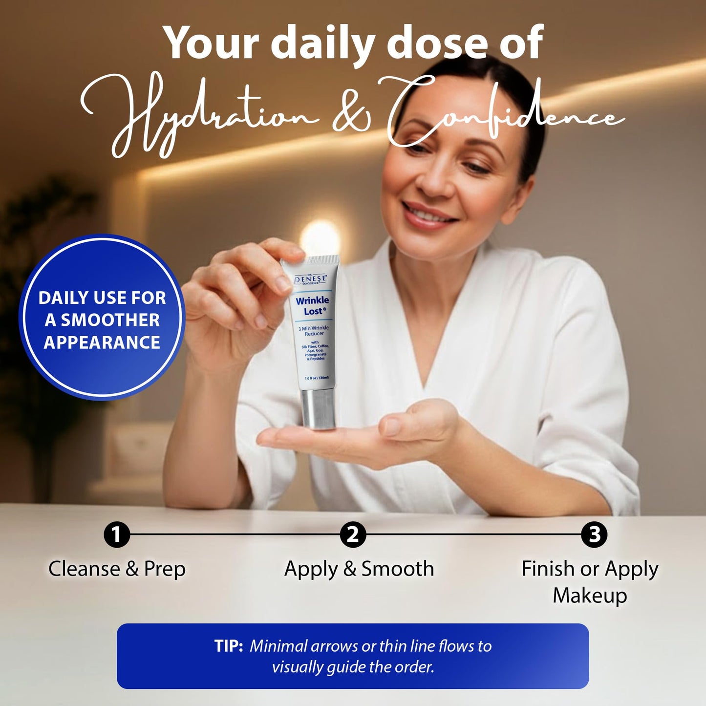 Dr. Denese Wrinkle Lost Line Reducer 1 oz - Hydrating Serum with Silk Protein Fiber Technology for a Smoother Appearance - Lightweight Daily Formula