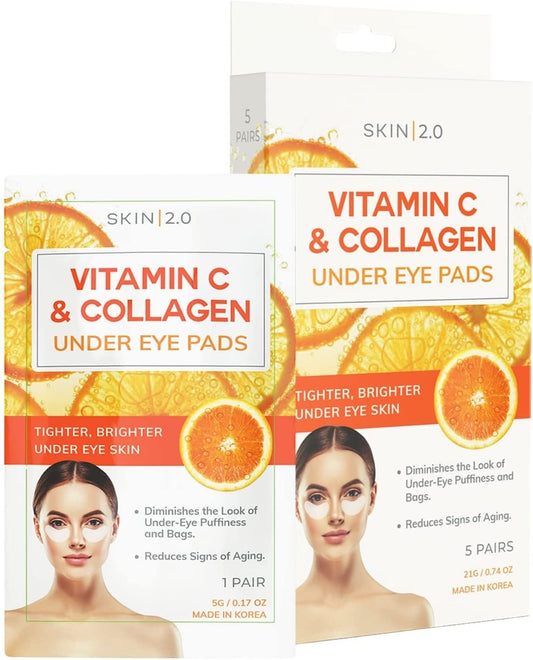 Skin 2.0 Vitamin C & Collagen Under Eye Patches - Dermatologist Tested - Brightens Dark Circles, Tightens Under Eye Area, Anti-Aging - Natural