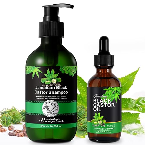 Jamaican Pure Cold Pressed Black Castor Oil Shampoo and Growth Set - 10.56 fl.oz Strengthen and Restore Shampoo for Damaged Hair