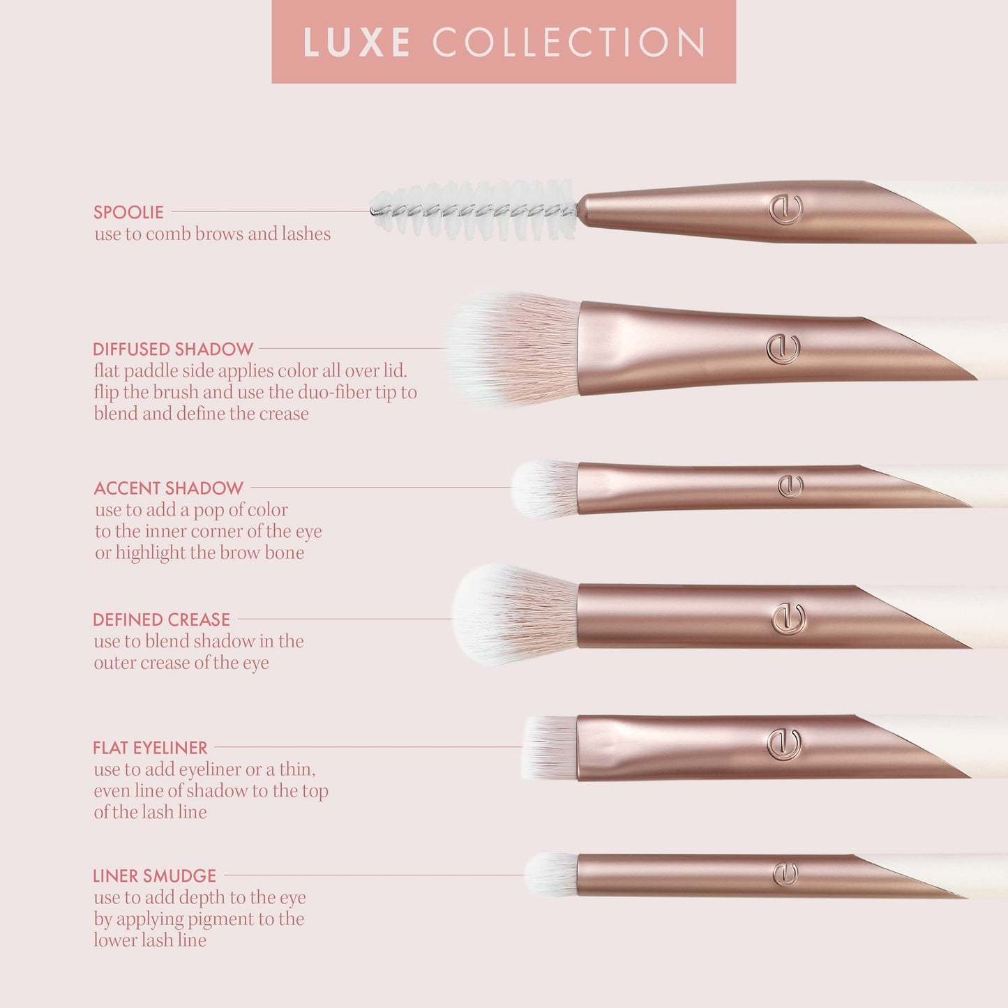 EcoTools Luxe Exquisite Eye Makeup Brush Kit, For Eyeshadow, Eyeliner, & Brow Makeup, Professional Eye Brush Set, Eco-Friendly Makeup Tools, Synthetic