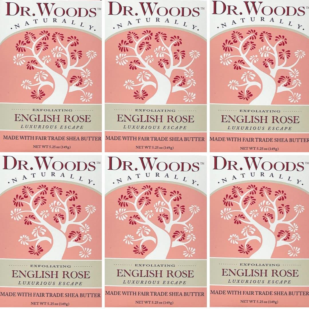 Dr. Woods Skin Exfoliating English Rose Bar Soap with Organic Shea Butter, 5.25 Ounce (Pack of 6)