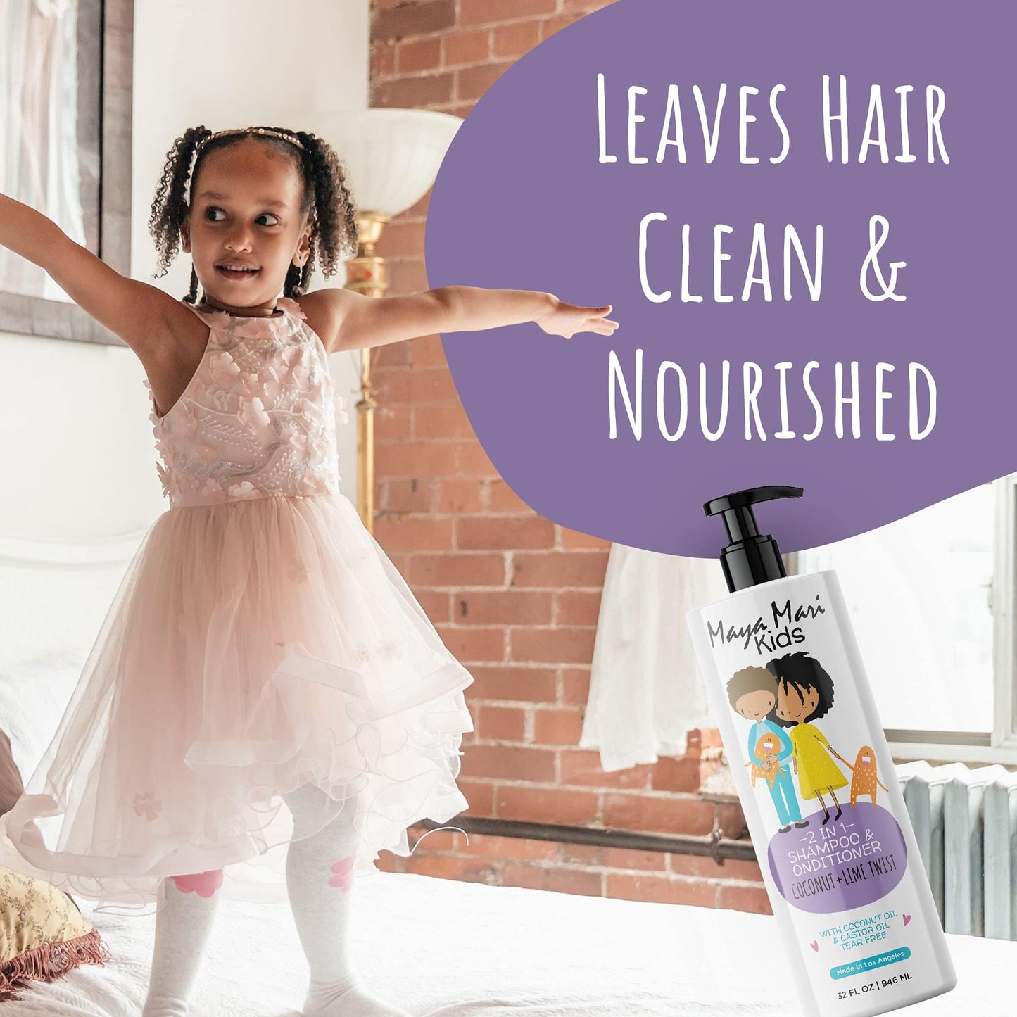 Maya Mari Kids 2in1 Shampoo + Conditioner with Tear-Free Formula and Bonus Hair Gel - Perfect for Kids Daily Hair Care Routines for both boys