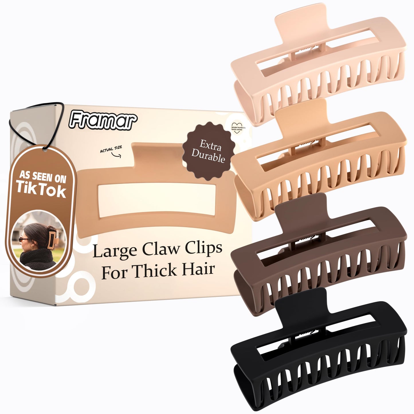 FRAMAR Extra Large Claw Clips For Thick Hair - Hair Claws Pack, Large Hair Clips For Thick Hair, Claw Clip Pack, Hairclips, Hairclips. For Women Beauty and Personal Care FRAMAR Default Title