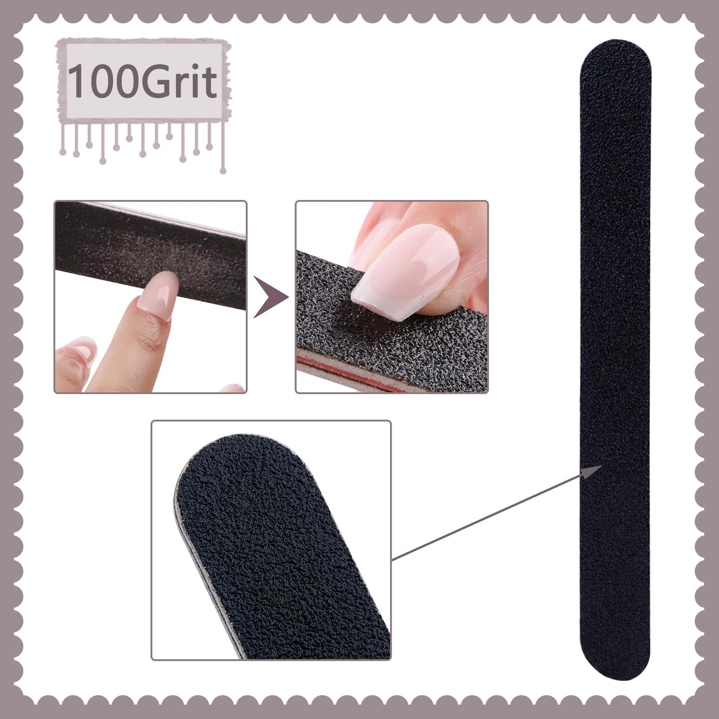 3 Pack Professional Emery Boards, 100/180 Grit Nail File for Acrylic and Natural Nails, Reusable, Black Beauty and Personal Care LNAUJS
