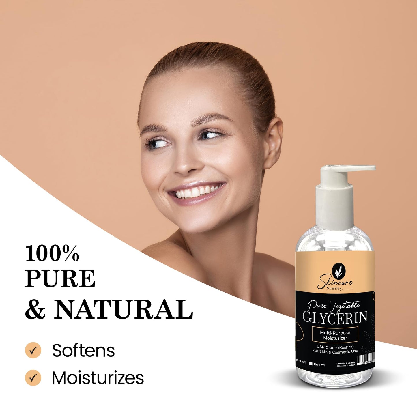 Skincare Sunday Pure Vegetable Glycerin - Premium Softening & Moisturizing Multi-Purpose Moisturizer for Skin & Cosmetics (32Oz) (16oz X 2)
