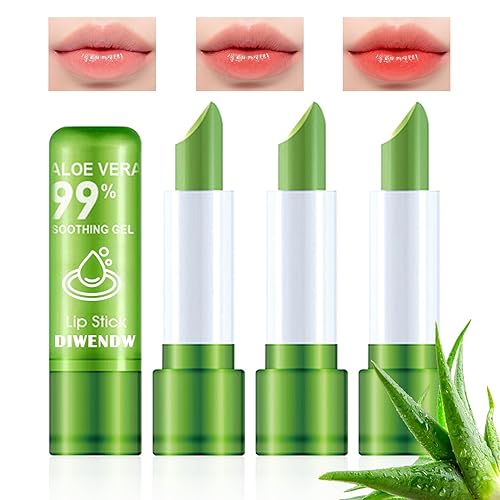 4PCS Aloe Vera Color Changing Lipstick,Temperature Color Change Lip Gloss Makeup Set,Waterproof Long Lasting Aloe Vera Tinted Lip Balm